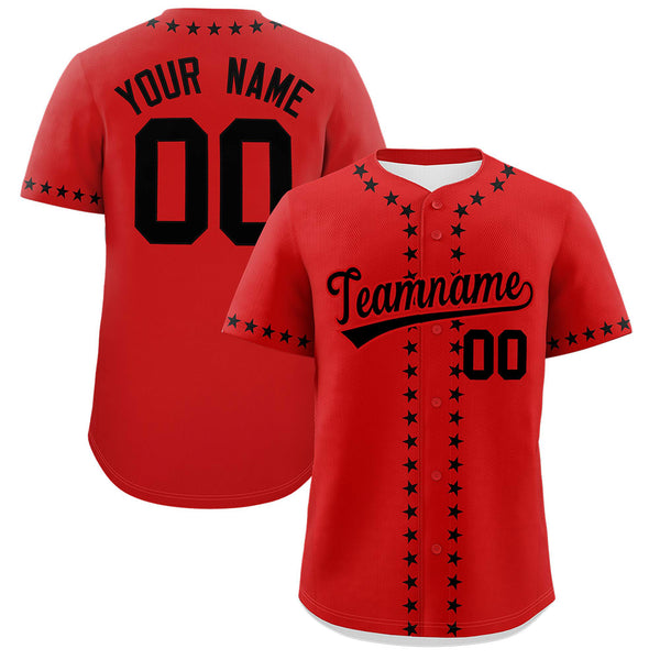 Custom Red Black Star Ribbing Baseball Jersey | BuyFootballJersey