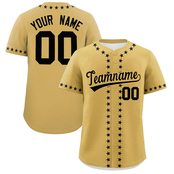 Custom Old Gold Black Star Ribbing Baseball Jersey | BuyFootballJersey