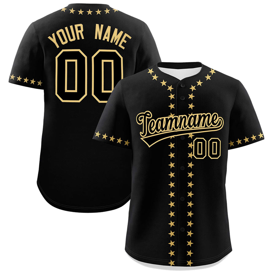 Custom Black Old Gold Star Ribbing Baseball Jersey | BuyFootballJersey