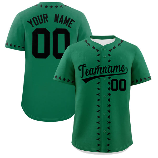 Custom Kelly Green Black Star Ribbing Baseball Jersey | BuyFootballJersey