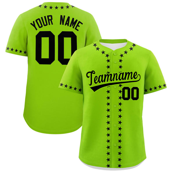 Custom Neon Green Black Star Ribbing Baseball Jersey | BuyFootballJersey