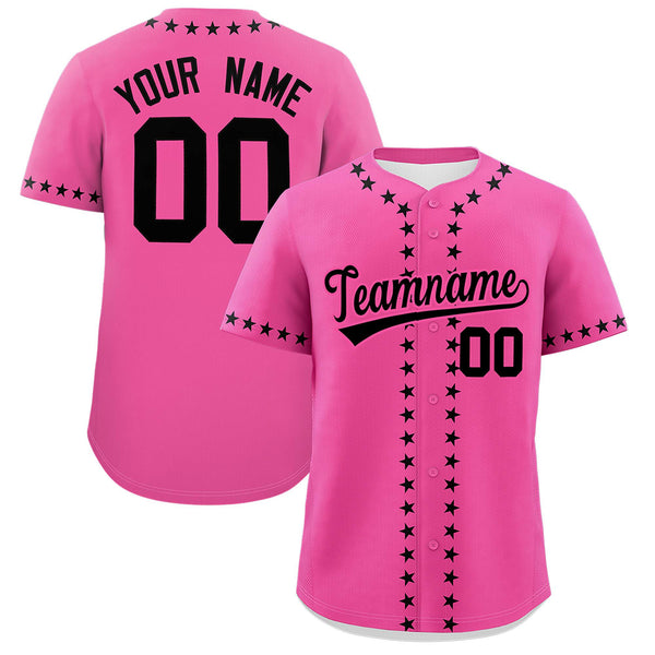 Custom Pink Black Star Ribbing Baseball Jersey | BuyFootballJersey