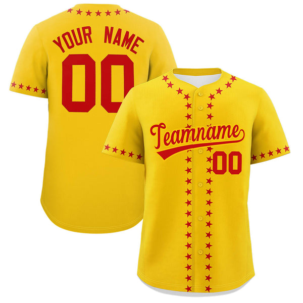Custom Gold Red Star Ribbing Baseball Jersey | BuyFootballJersey