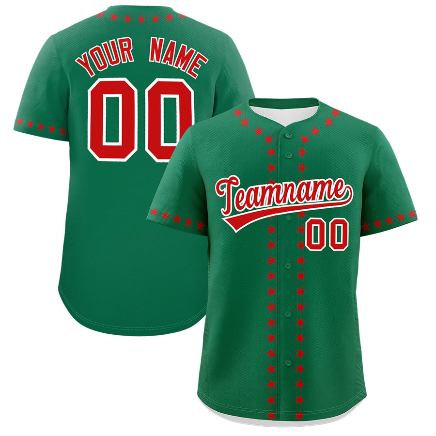 Custom Kelly Green Red Star Ribbing Baseball Jersey | BuyFootballJersey