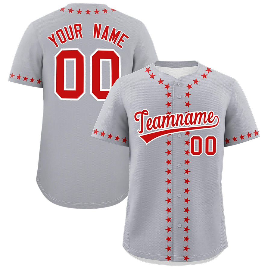 Custom Gray Red Star Ribbing Baseball Jersey | BuyFootballJersey