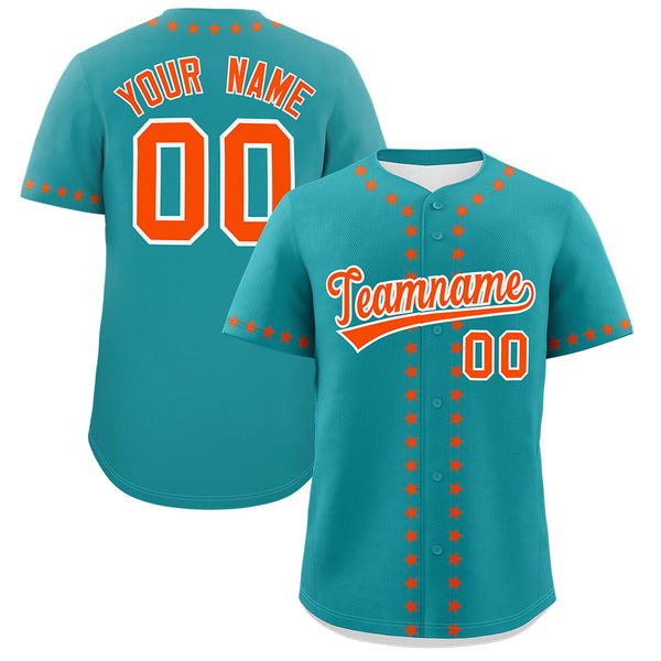 Custom Aqua Orange Star Ribbing Baseball Jersey | BuyFootballJersey