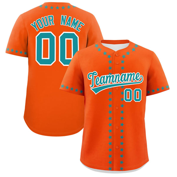Custom Orange Aqua Star Ribbing Baseball Jersey | BuyFootballJersey
