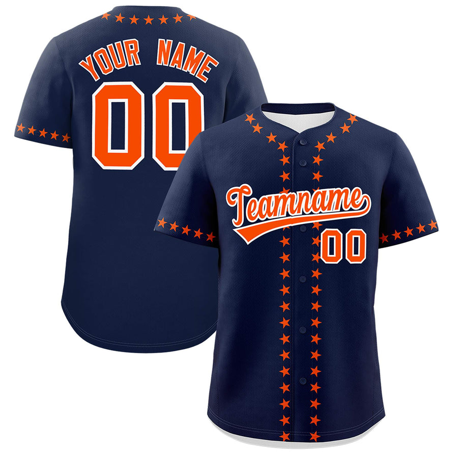 Custom Navy Orange Star Ribbing Baseball Jersey | BuyFootballJersey