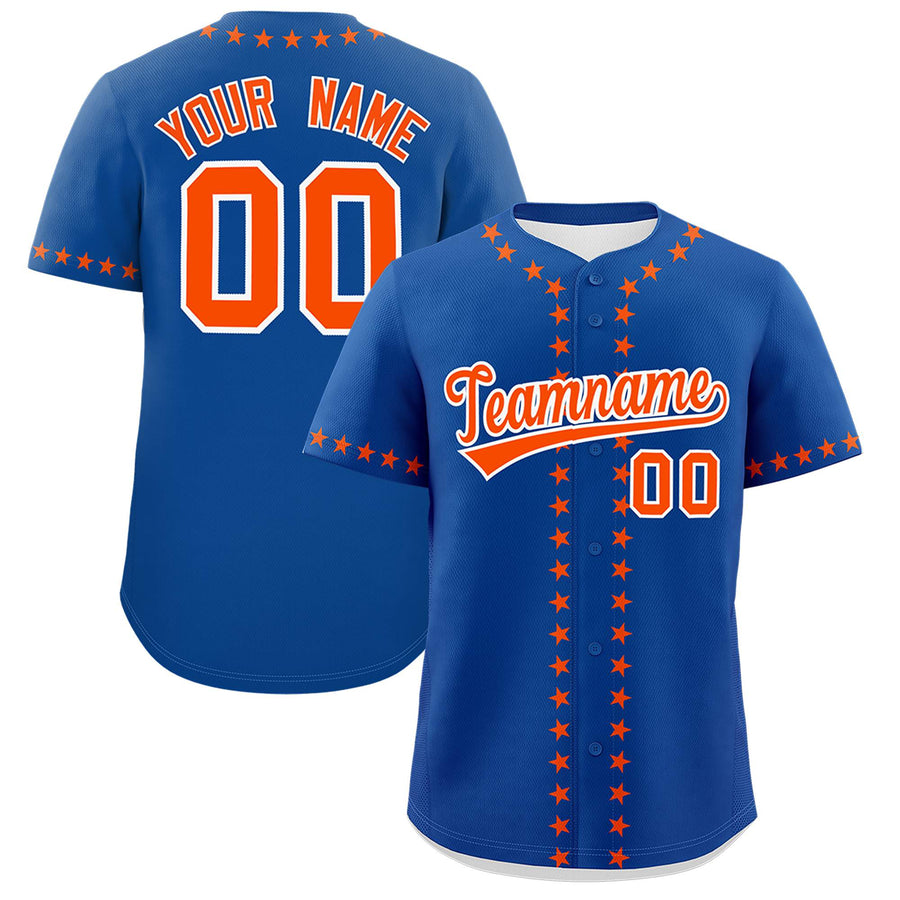 Custom Royal Orange Star Ribbing Baseball Jersey | BuyFootballJersey