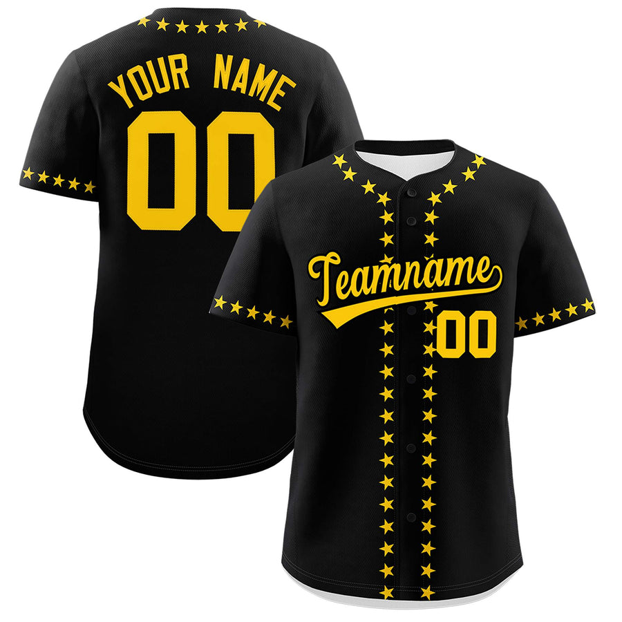 Custom Black Gold Star Ribbing Baseball Jersey | BuyFootballJersey