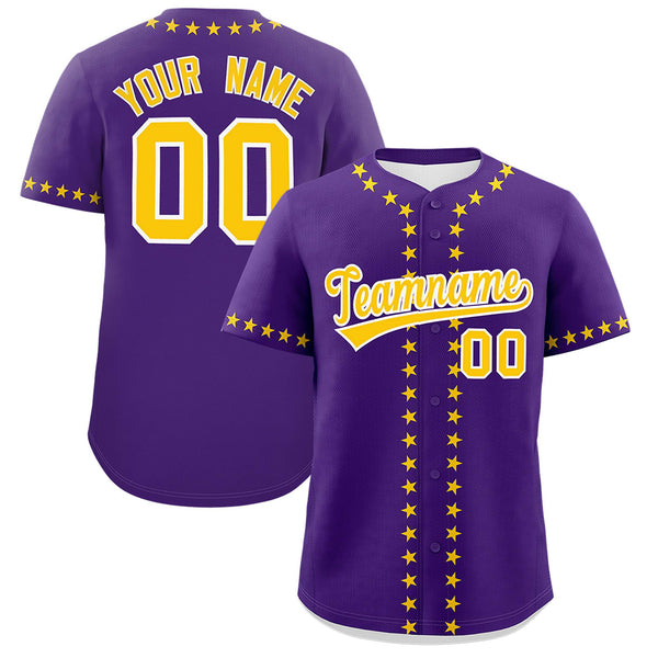 Custom Purple Gold Star Ribbing Baseball Jersey | BuyFootballJersey