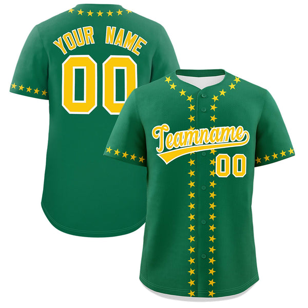 Custom Kelly Green Gold Star Ribbing Baseball Jersey | BuyFootballJersey