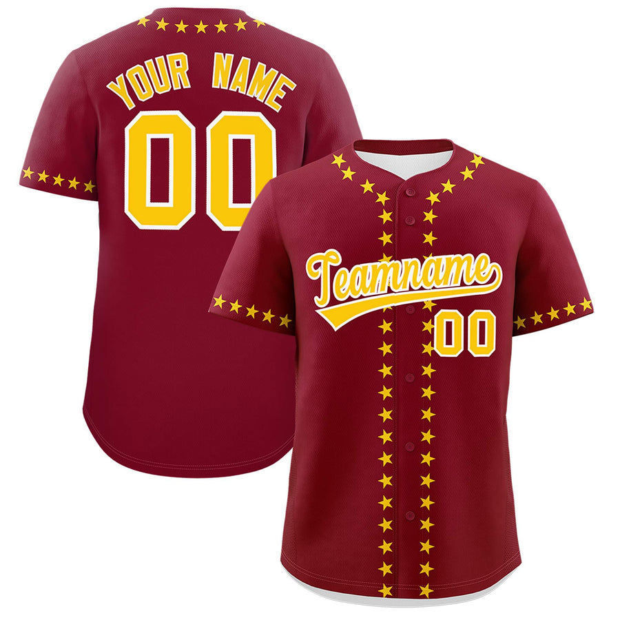 Custom Crimson Gold Star Ribbing Baseball Jersey | BuyFootballJersey