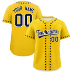 Custom Gold Navy Star Ribbing Baseball Jersey | BuyFootballJersey
