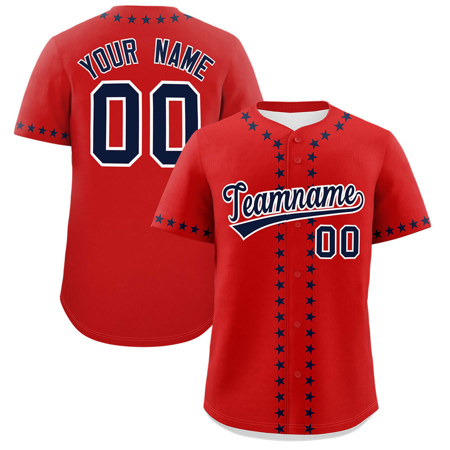 Custom Red Navy Star Ribbing Baseball Jersey | BuyFootballJersey