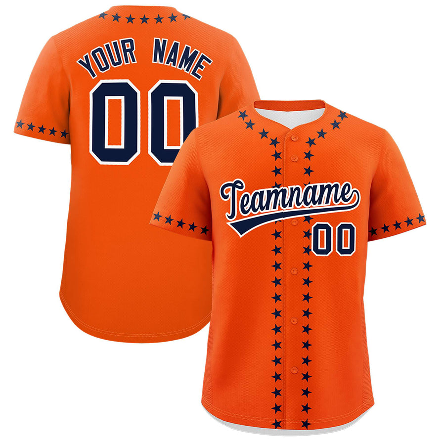Custom Orange Navy Star Ribbing Baseball Jersey | BuyFootballJersey