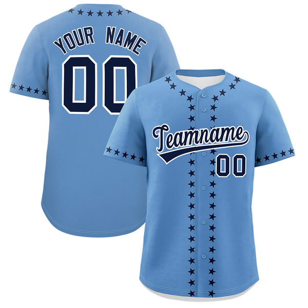 Custom Light Blue Navy Star Ribbing Baseball Jersey | BuyFootballJersey