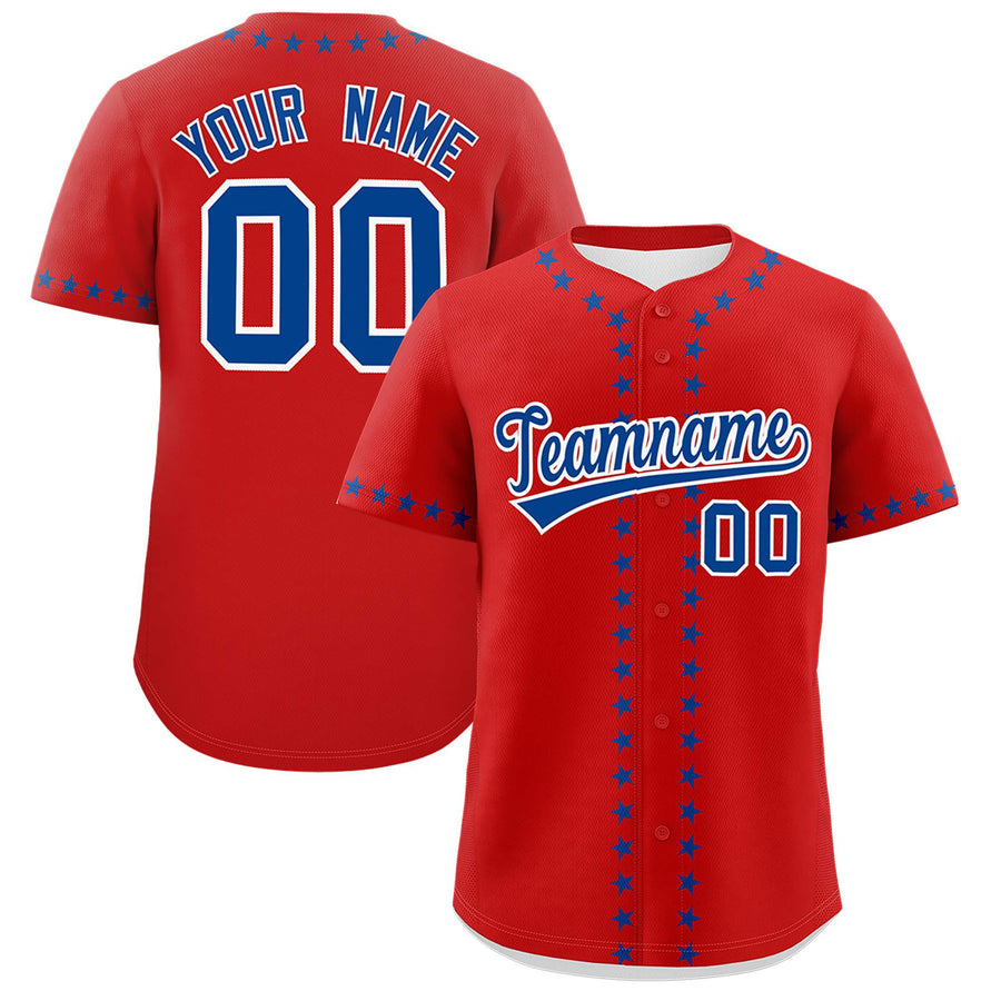 Custom Red Royal Star Ribbing Baseball Jersey | BuyFootballJersey