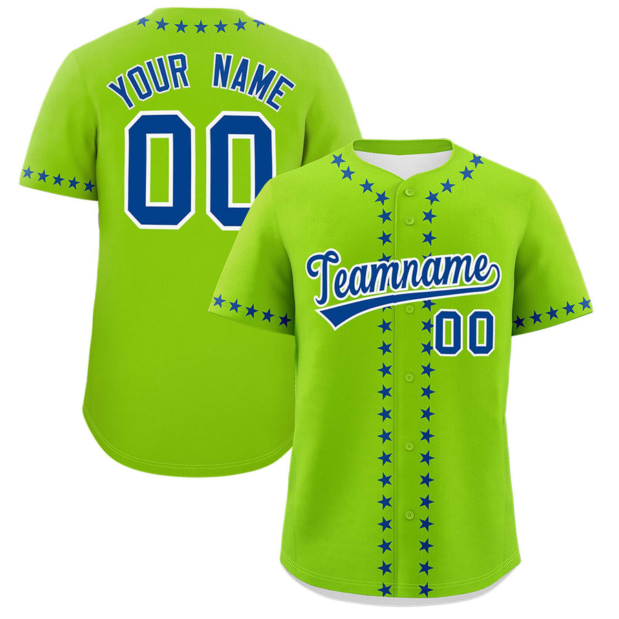 Custom Neon Green Royal Star Ribbing Baseball Jersey | BuyFootballJersey
