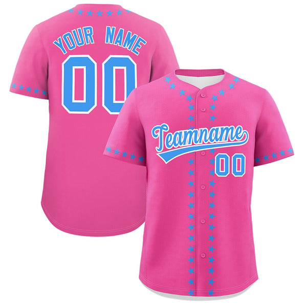 Custom Pink Powder Blue Star Ribbing Baseball Jersey | BuyFootballJersey