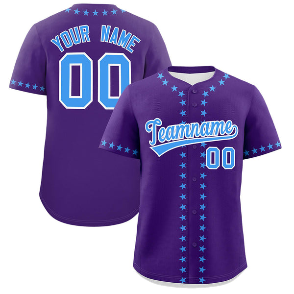 Custom Purple Powder Blue Star Ribbing Baseball Jersey | BuyFootballJersey