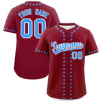 Custom Crimson Powder Blue Star Ribbing Baseball Jersey | BuyFootballJersey