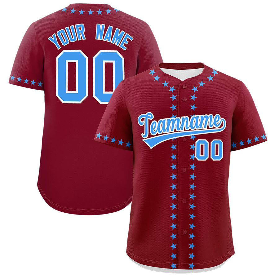 Custom Crimson Powder Blue Star Ribbing Baseball Jersey | BuyFootballJersey