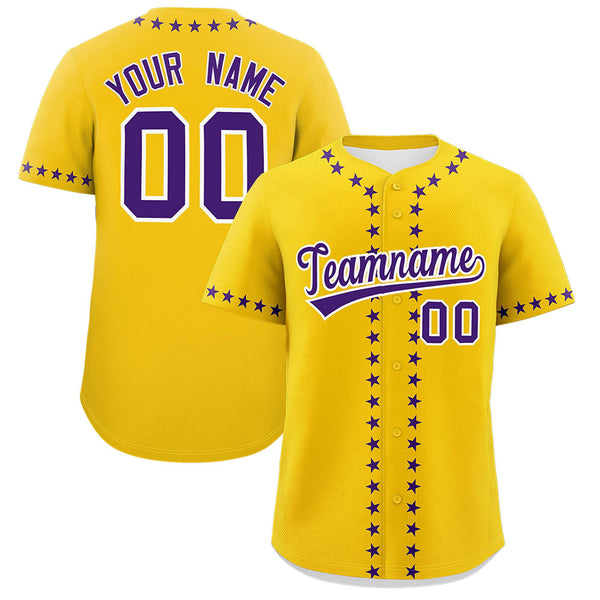 Custom Gold Purple Star Ribbing Baseball Jersey | BuyFootballJersey