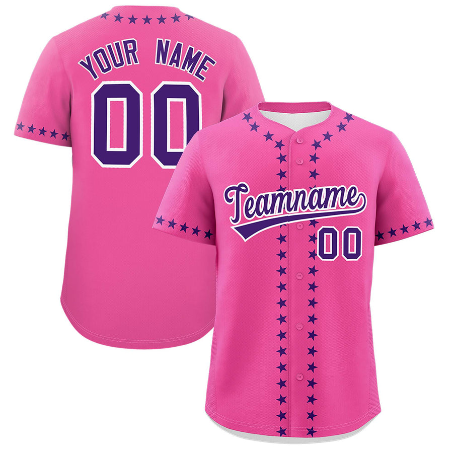 Custom Pink Purple Star Ribbing Baseball Jersey | BuyFootballJersey