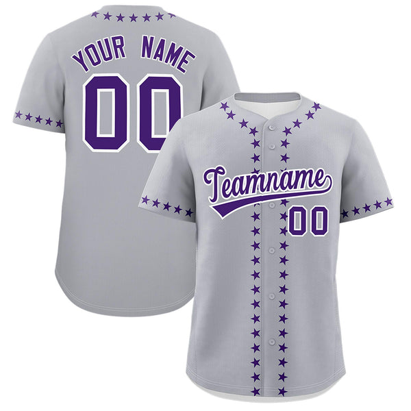 Custom Gray Purple Star Ribbing Baseball Jersey | BuyFootballJersey