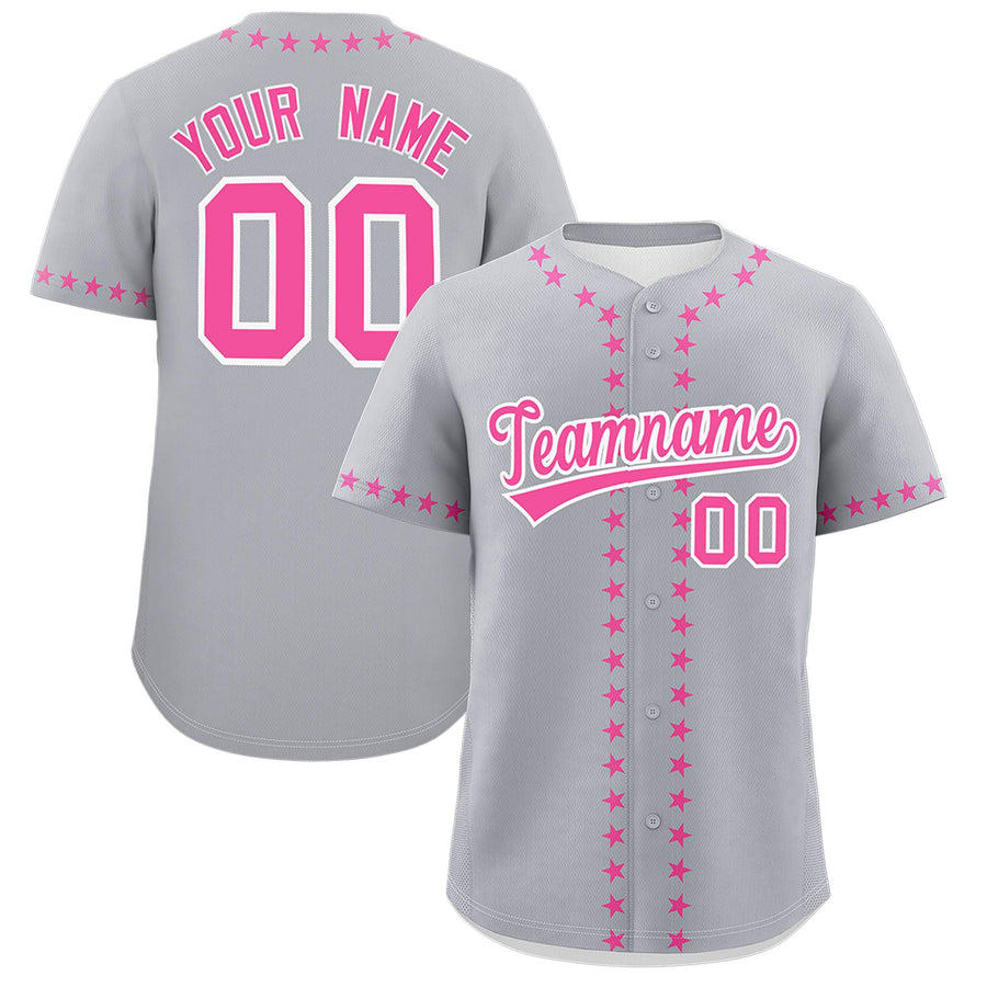 Custom Gray Pink Star Ribbing Baseball Jersey | BuyFootballJersey