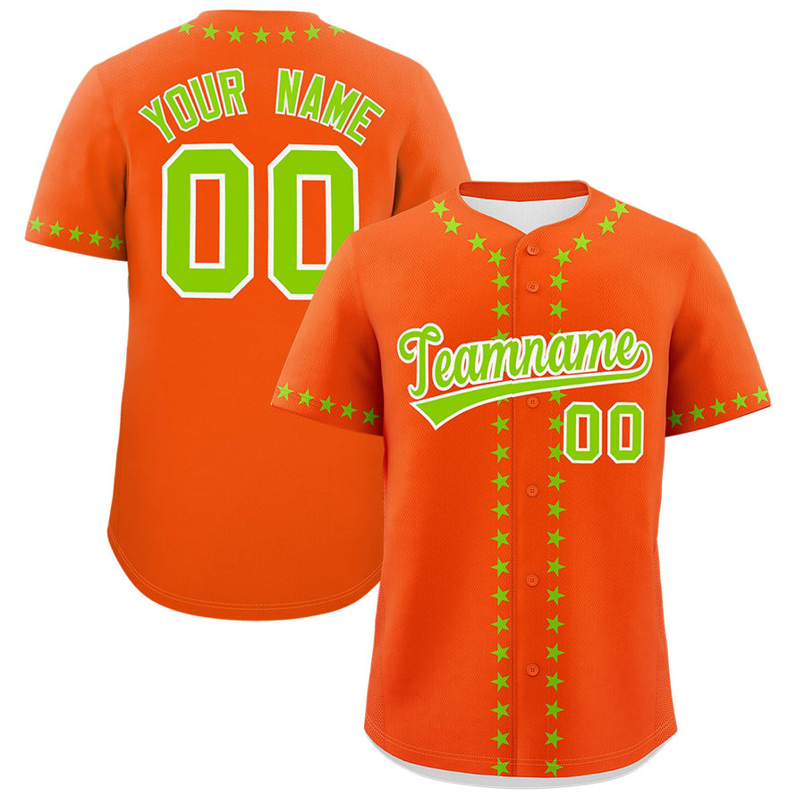 Custom Orange Neon Green Star Ribbing Baseball Jersey | BuyFootballJersey