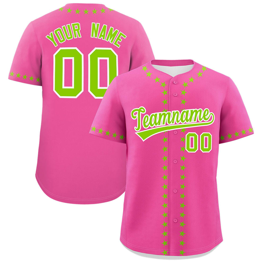 Custom Pink Neon Green Star Ribbing Baseball Jersey | BuyFootballJersey