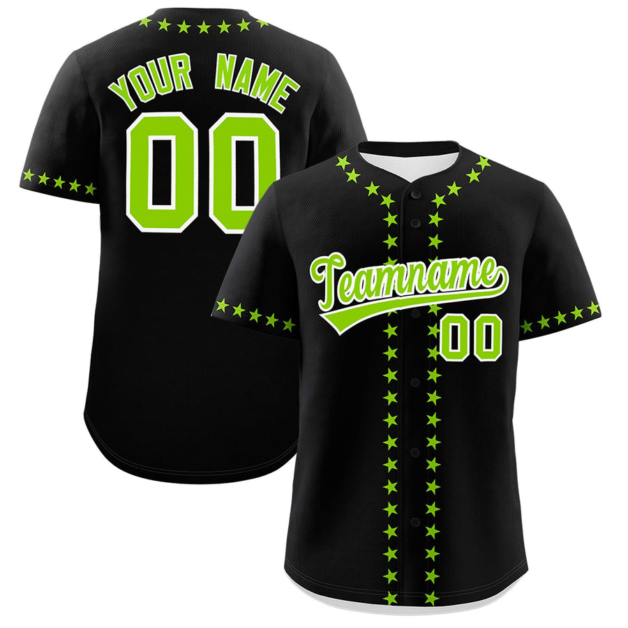 Custom Black Neon Green Star Ribbing Baseball Jersey | BuyFootballJersey