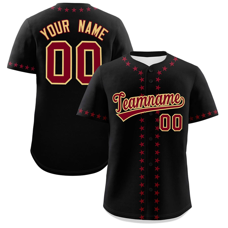 Custom Black Crimson Star Ribbing Baseball Jersey | BuyFootballJersey