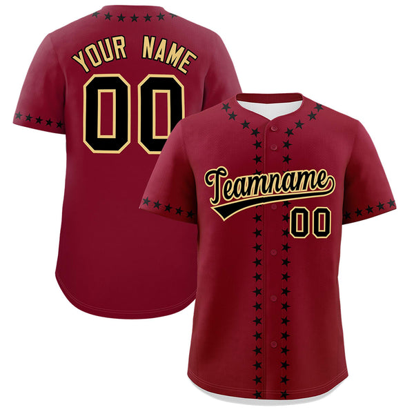 Custom Crimson Black Star Ribbing Baseball Jersey | BuyFootballJersey