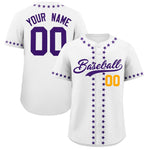 Custom White Purple Star Ribbing Baseball Jersey | BuyFootballJersey