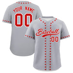 Custom Gray Red Star Ribbing Baseball Jersey | BuyFootballJersey