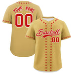 Custom Old Gold Red Star Ribbing Baseball Jersey | BuyFootballJersey