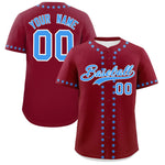 Custom Crimson Powder Blue Star Ribbing Baseball Jersey | BuyFootballJersey