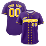 Custom Purple Gold Star Ribbing Baseball Jersey | BuyFootballJersey