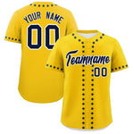 Custom Gold Navy Star Ribbing Baseball Jersey | BuyFootballJersey