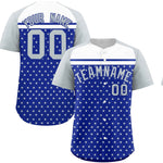 Custom Royal Silver-White Raglan Sleeve Personalized Star Print Baseball Jersey | BuyFootballJersey