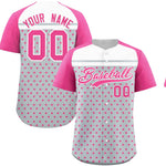 Custom Silver Pink-White Raglan Sleeve Personalized Star Print Baseball Jersey | BuyFootballJersey