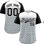 Custom Silver Black-White Raglan Sleeve Personalized Star Print Baseball Jersey | BuyFootballJersey