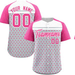 Custom Silver Pink-White Raglan Sleeve Personalized Star Print Baseball Jersey | BuyFootballJersey