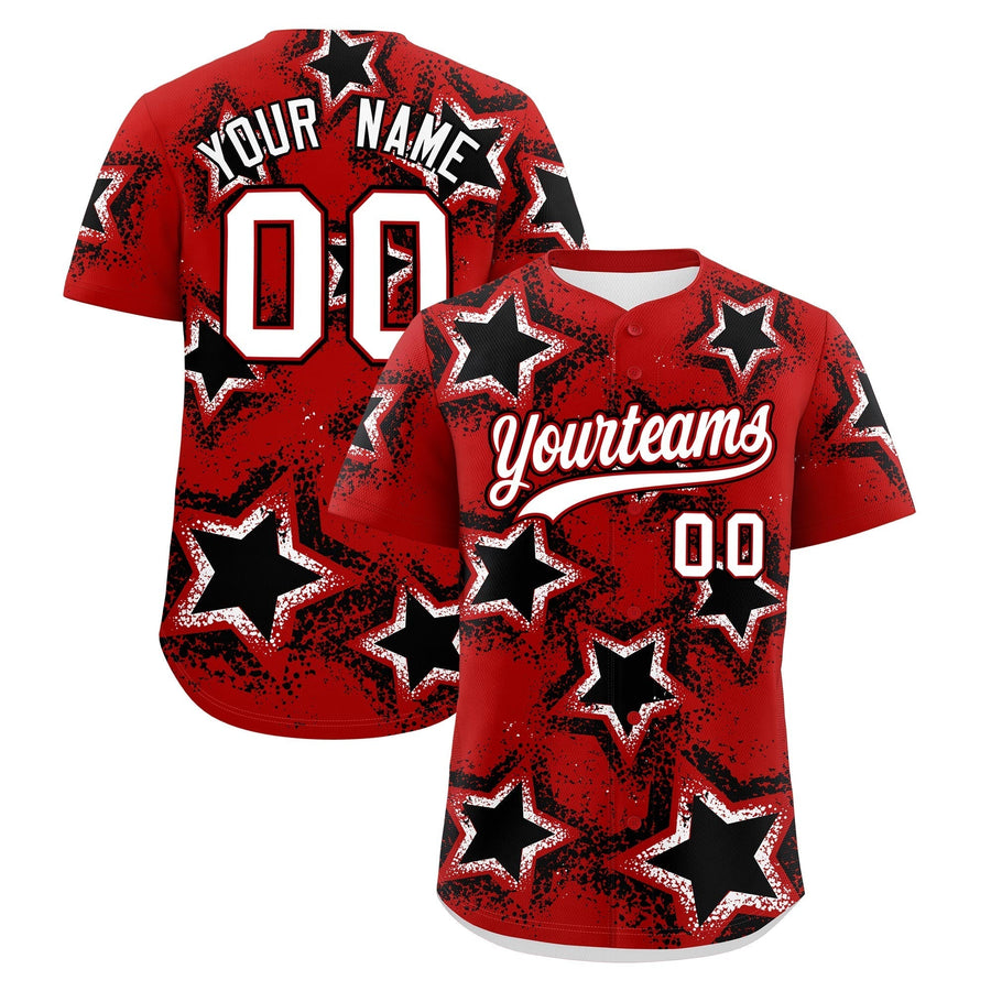 Custom Red Black Baseball Jersey - Star Graffiti Team Baseball Uniforms for Practice & Game Day Lightweight | BuyFootballJersey