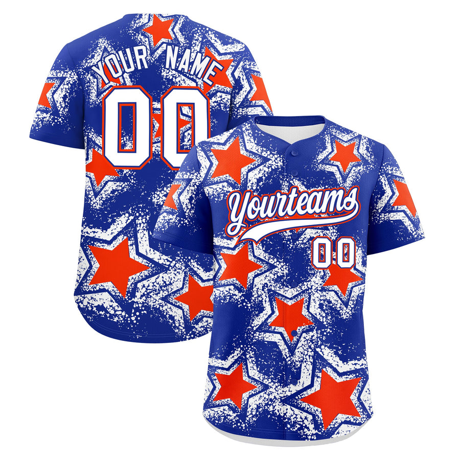 Custom Royal Blue Baseball Jersey - Star Graffiti Team Baseball Uniforms for Practice & Game Day Stretch Fabric | BuyFootballJersey