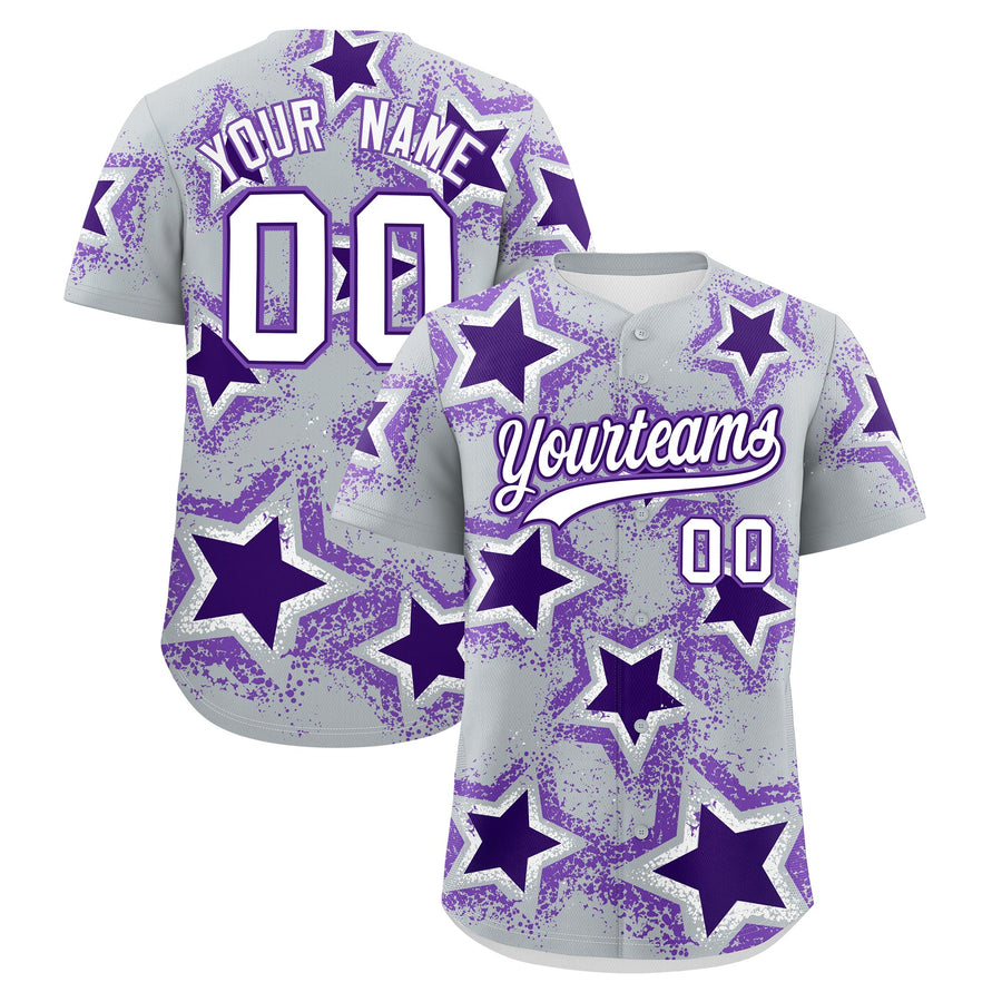 Custom Silver Purple Baseball Jersey - Star Graffiti Team Baseball Uniforms for Practice & Game Day Lightweight | BuyFootballJersey