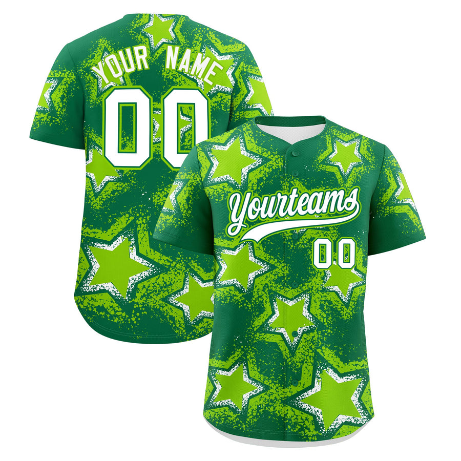 Custom Kelly Green Neon Green Baseball Jersey - Star Graffiti Team Baseball Uniforms for Practice & Game Day Stretch Fabric | BuyFootballJersey